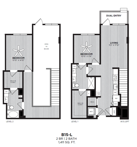 Floor plan for 2 beds, 2 baths, 1411 sqft